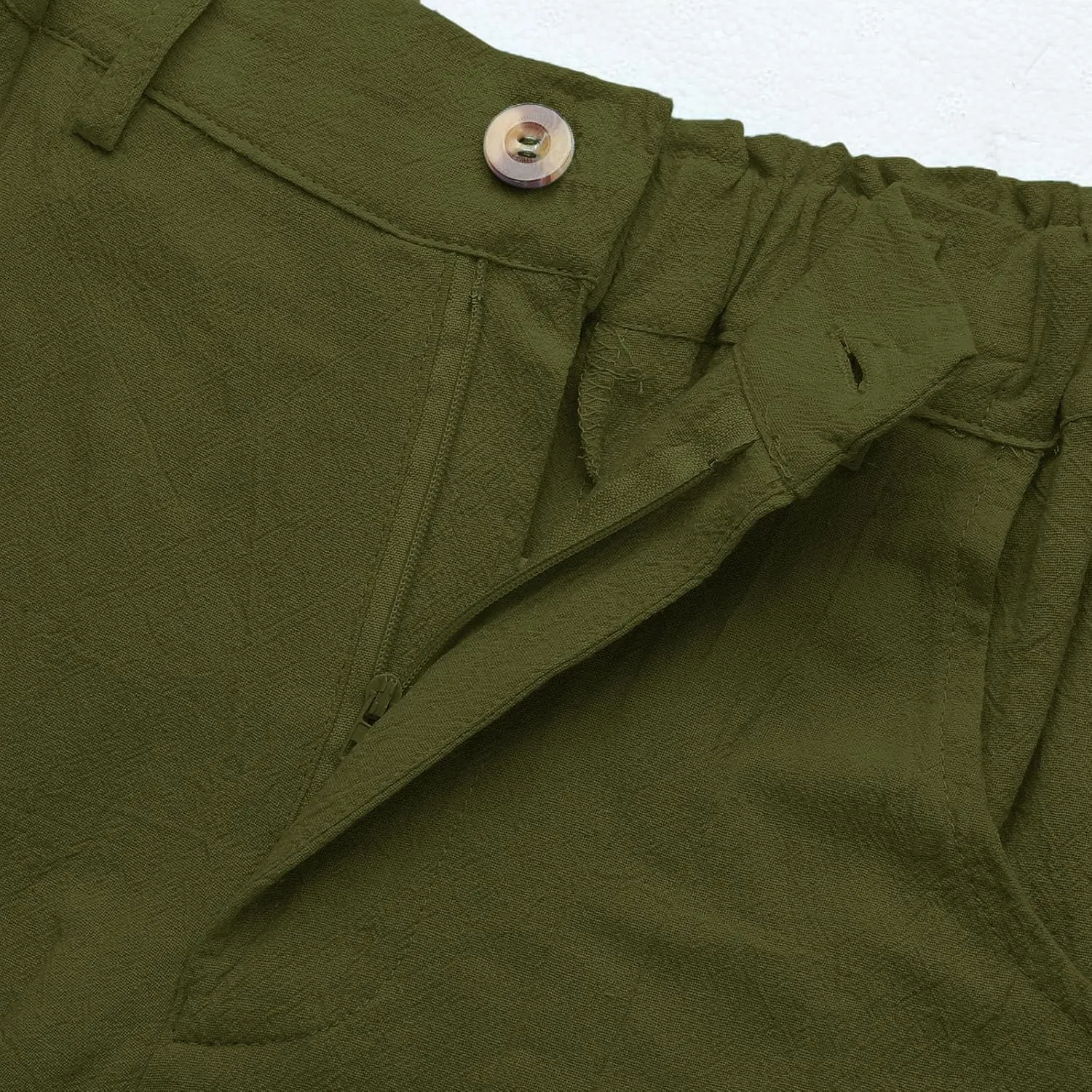 Capris Pants for Women Dressy Linen Pants Casual Summer Pant Button Straight High Waist Pant Pocket Cropped Trousers
