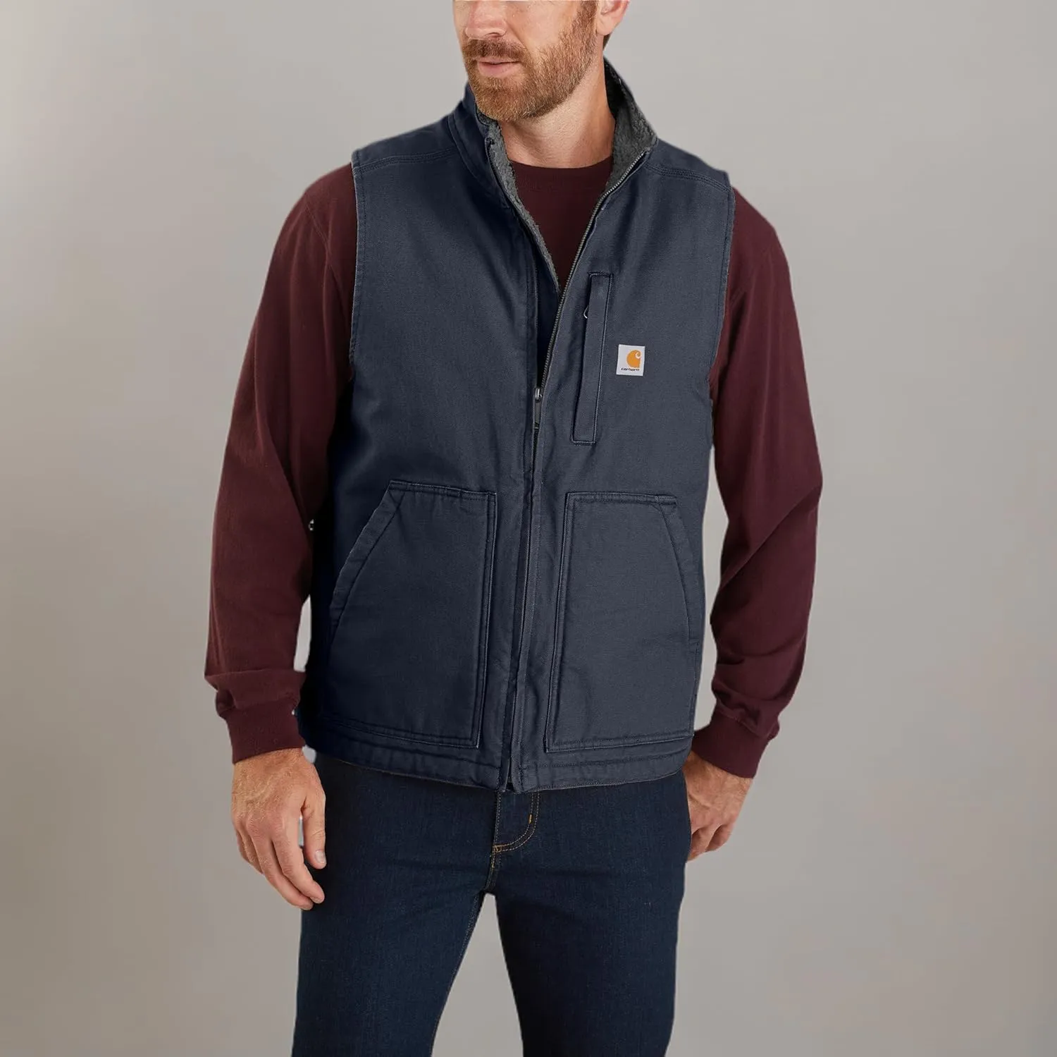 Carhartt Men's Loose Fit Washed Duck Sherpa-Lined Mock-Neck Vest