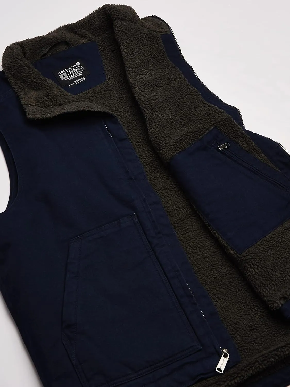 Carhartt Men's Loose Fit Washed Duck Sherpa-Lined Mock-Neck Vest