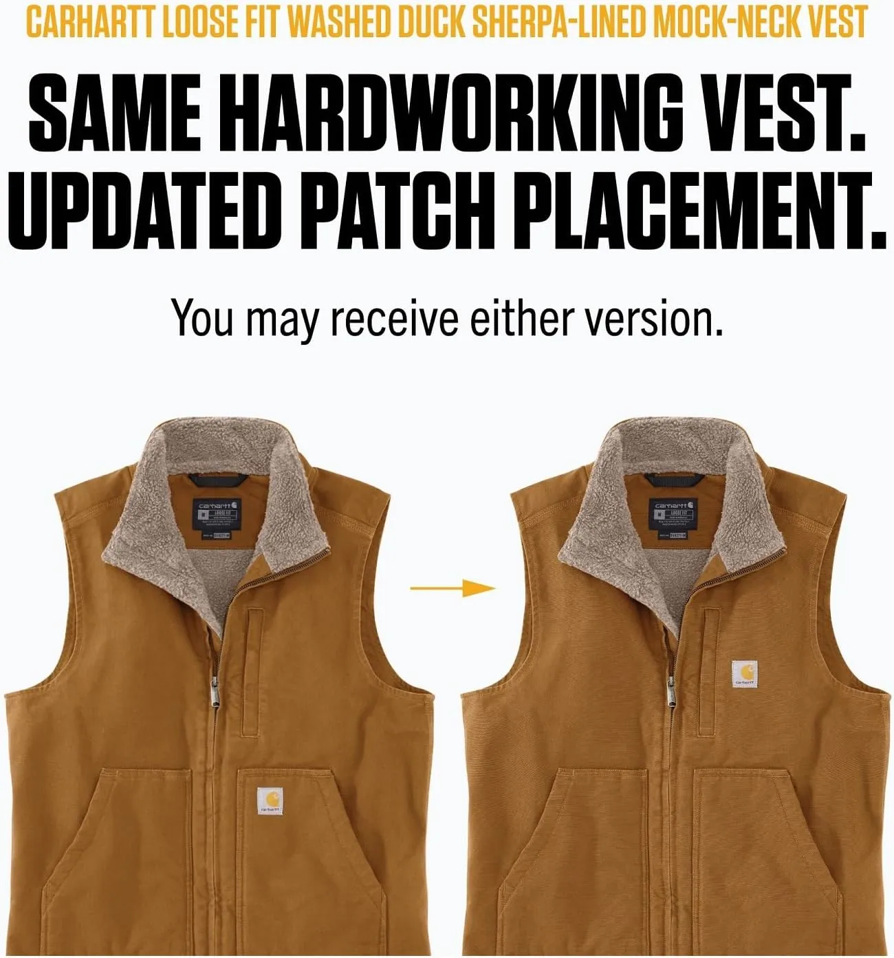 Carhartt Men's Loose Fit Washed Duck Sherpa-Lined Mock-Neck Vest