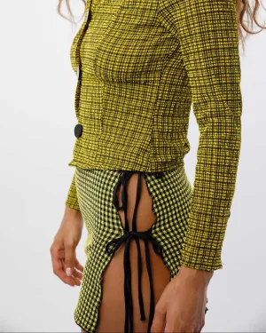 Caro Luna: Meli Seersucker Mini Skirt - Yellow Gingham