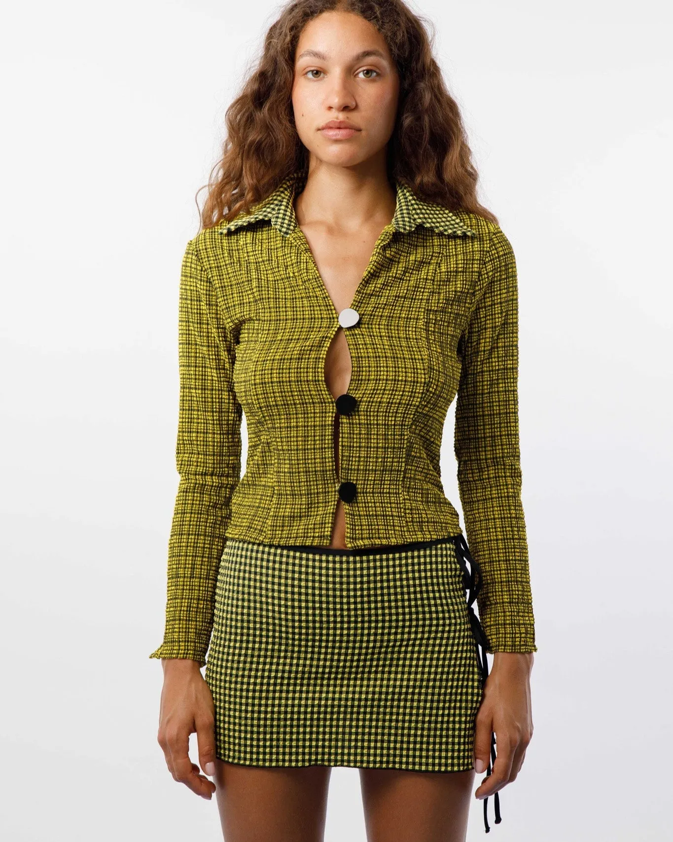 Caro Luna: Meli Seersucker Mini Skirt - Yellow Gingham