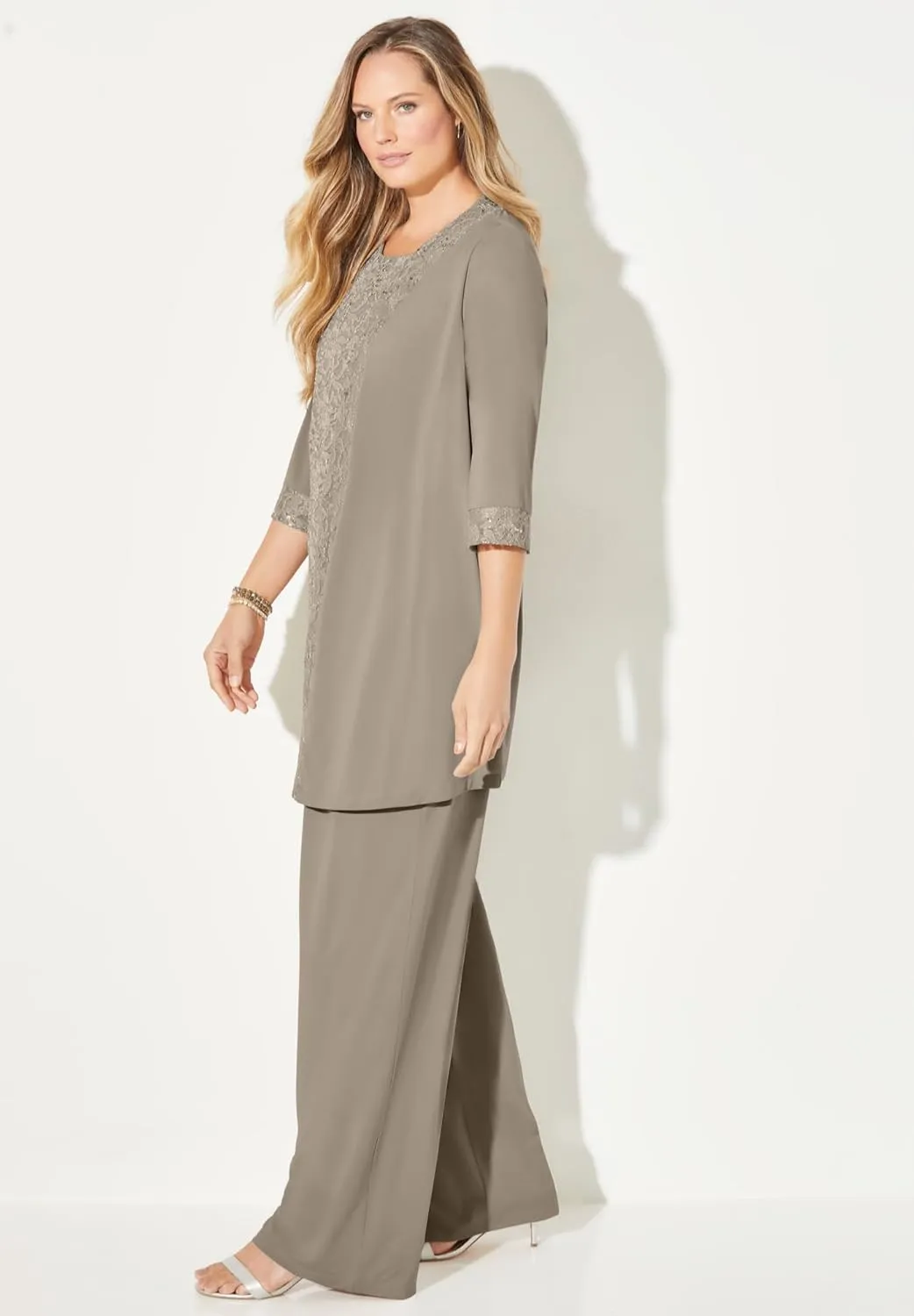 Catherines Women's Plus Size 3-Piece Lace Gala Pant Suit