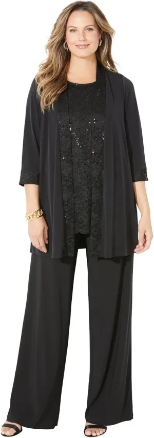 Catherines Women's Plus Size 3-Piece Lace Gala Pant Suit