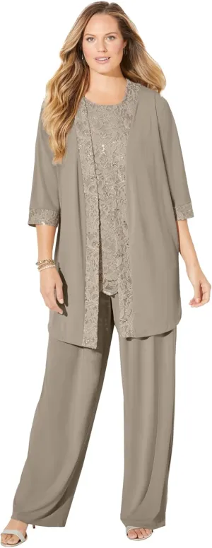 Catherines Women's Plus Size 3-Piece Lace Gala Pant Suit