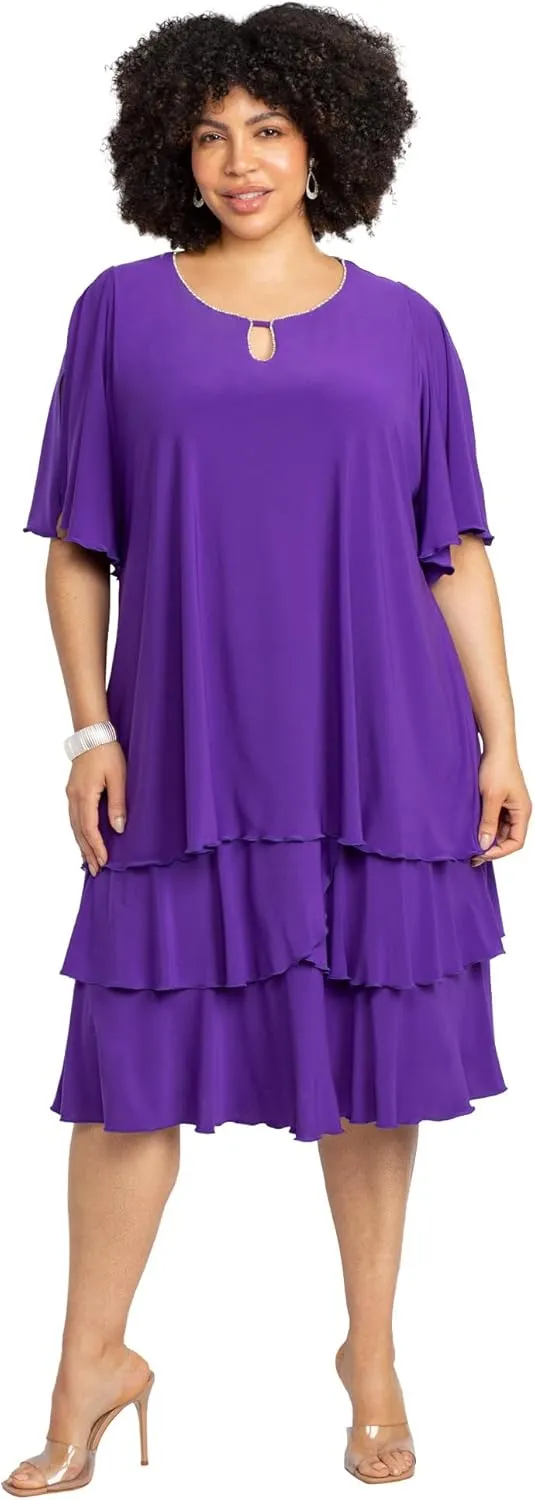 Catherines Women's Plus Size Embellished Keyhole Midi-Tier Dress