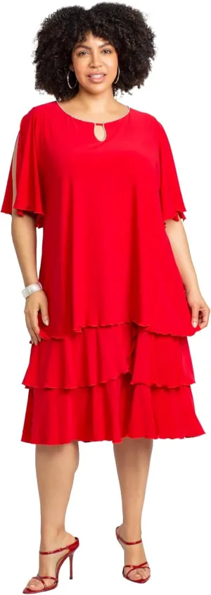 Catherines Women's Plus Size Embellished Keyhole Midi-Tier Dress
