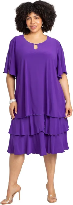 Catherines Women's Plus Size Embellished Keyhole Midi-Tier Dress