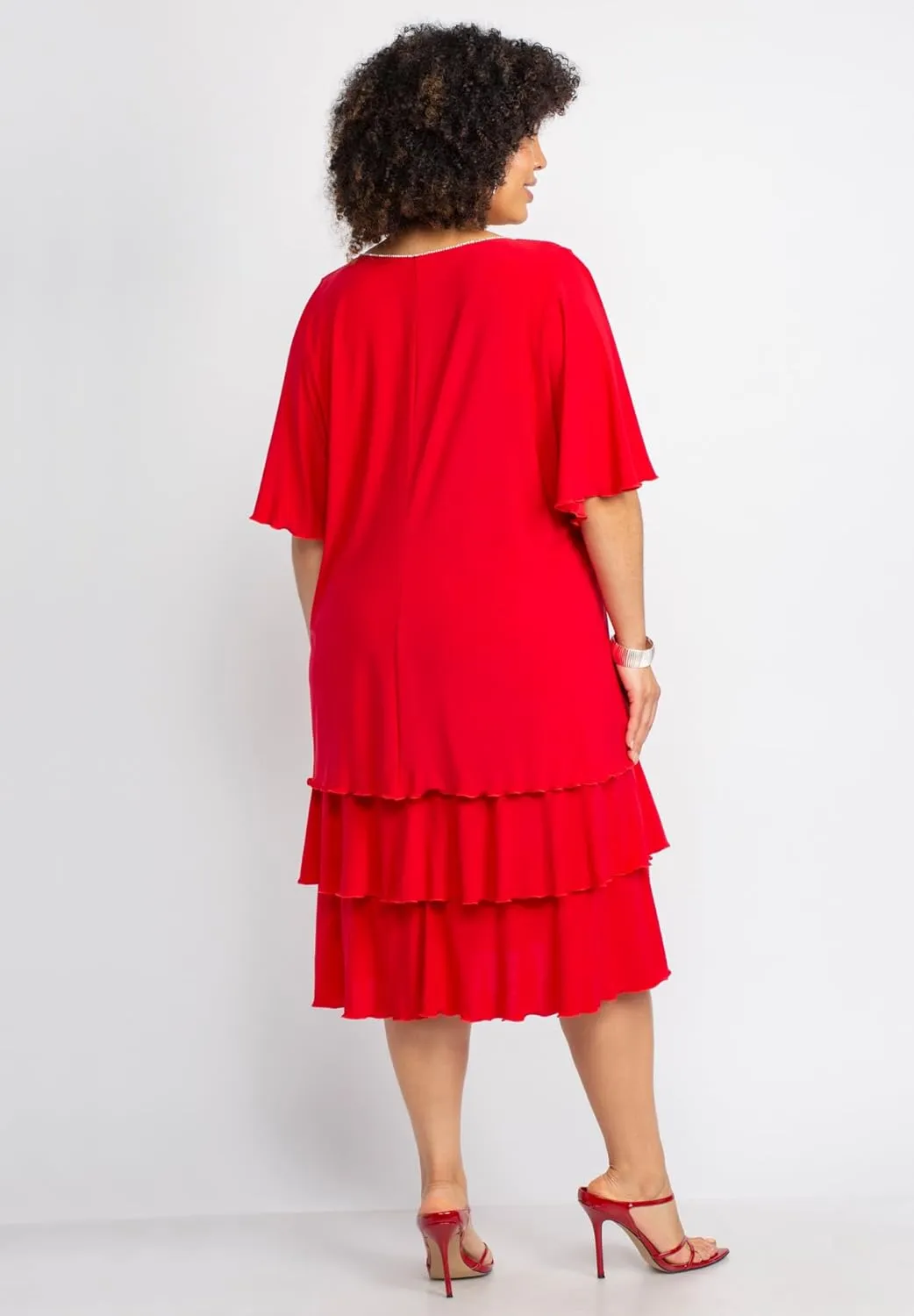 Catherines Women's Plus Size Embellished Keyhole Midi-Tier Dress