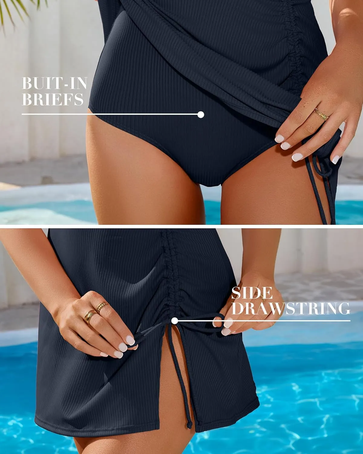 Charmo Ribbed One Piece Swimsuit Women Swim Dress Side Tie Color Block Bathing Suit Slimming Modest Swimwear Built-in Briefs