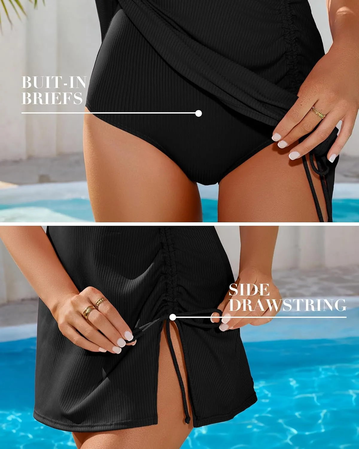 Charmo Ribbed One Piece Swimsuit Women Swim Dress Side Tie Color Block Bathing Suit Slimming Modest Swimwear Built-in Briefs