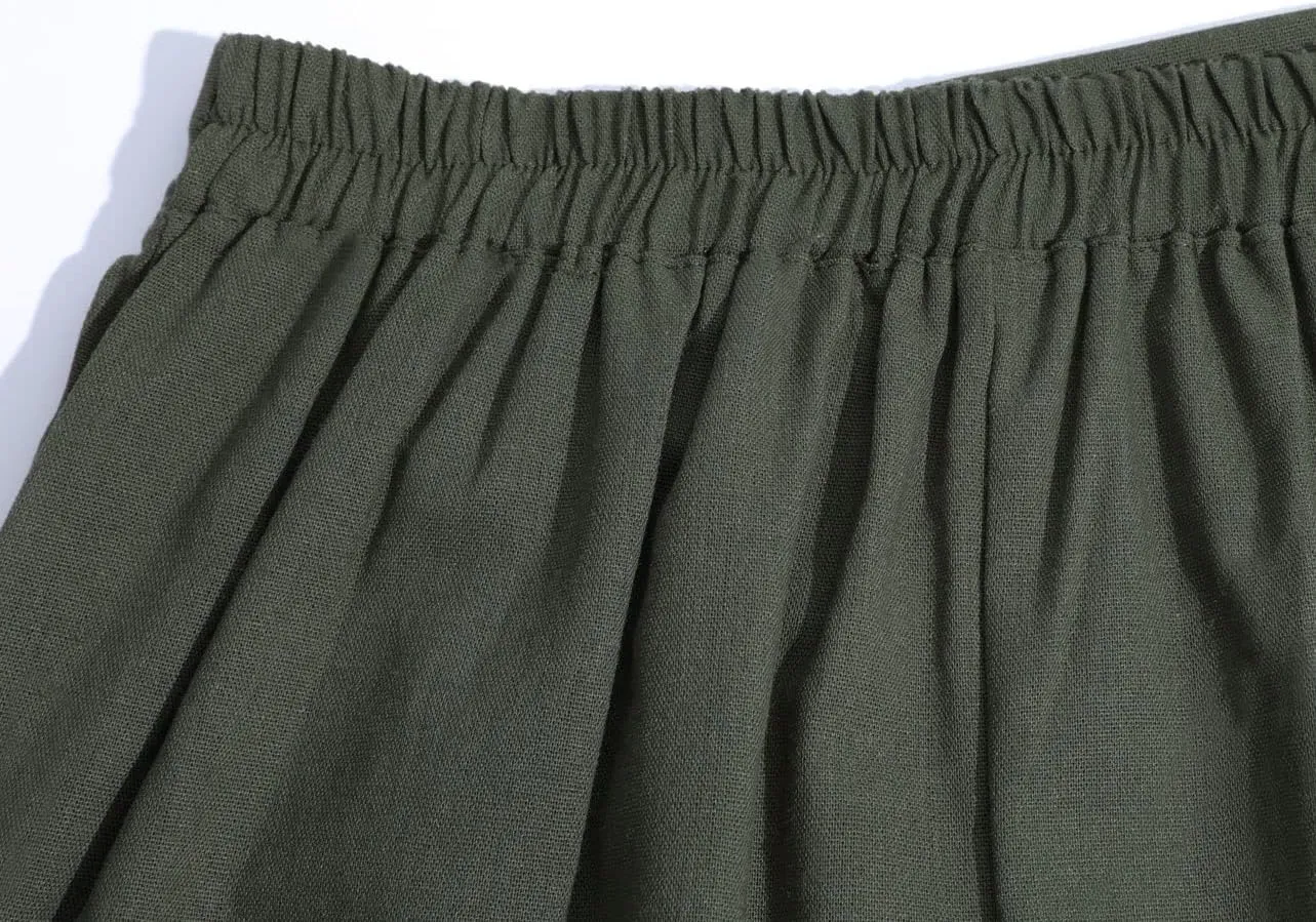 CHARTOU Women's Summer Linen Elastic Back Buttoned Swing Midi A Line Skirt