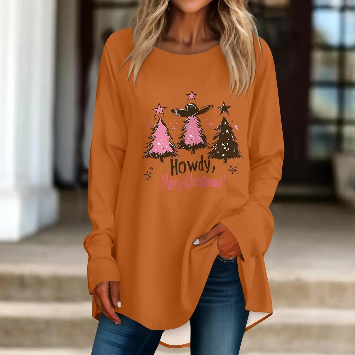 Christmas Sweatshirt for Women 2024 Funny Plus Size Print Sweatshirts Crewneck Long Sleeve Xmas Holiday Vacation Tops