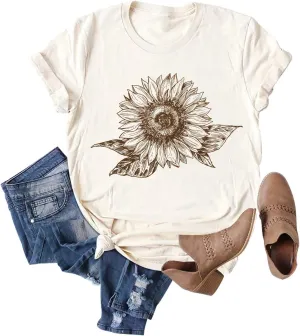 Chulianyouhuo Sunflower Graphic Shirt for Women Cute Flower Short Sleeve Ladies Tee Tops Teen Girls Casual T Shirt