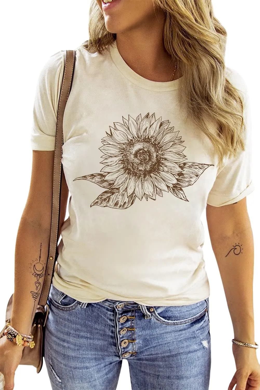 Chulianyouhuo Sunflower Graphic Shirt for Women Cute Flower Short Sleeve Ladies Tee Tops Teen Girls Casual T Shirt