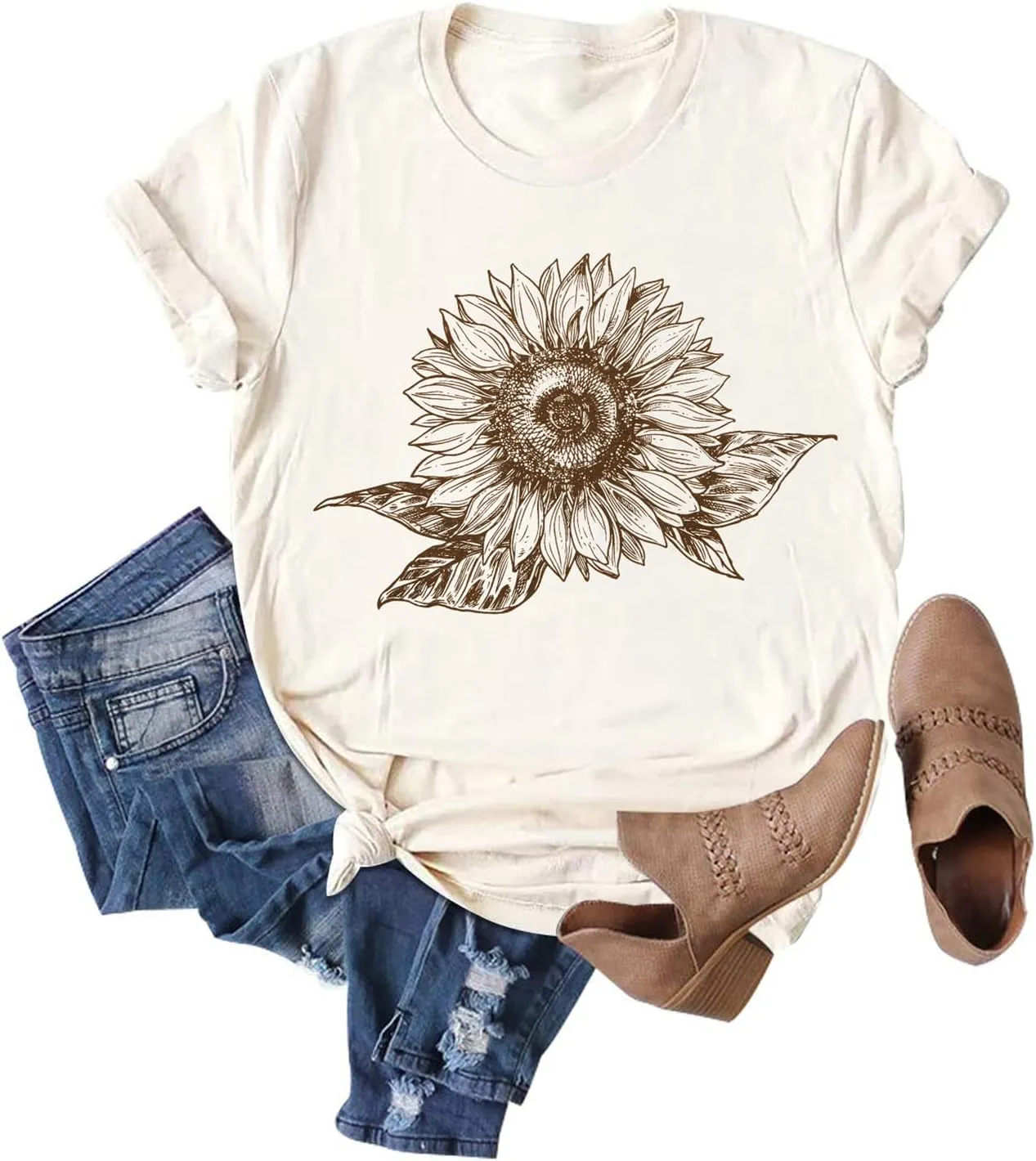 Chulianyouhuo Sunflower Graphic Shirt for Women Cute Flower Short Sleeve Ladies Tee Tops Teen Girls Casual T Shirt