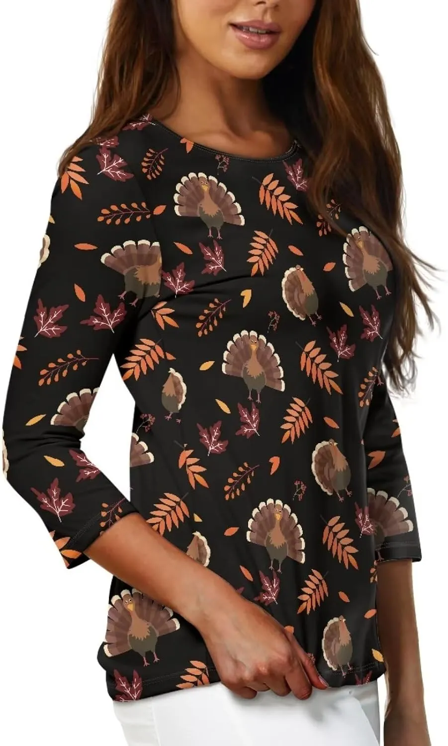Coloranimal Three-Quarter Sleeve Shirts for Womens Tops Summer 3/4 Sleeve Y2K T Shirts Tee S-2XL