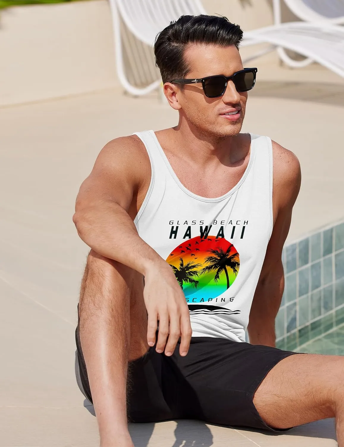 COOFANDY Men's Floral Tank Top Sleeveless Tees All Over Print Casual Sport T-Shirts Hawaii Beach Vacation