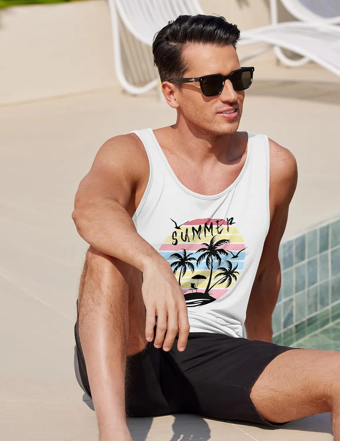 COOFANDY Men's Floral Tank Top Sleeveless Tees All Over Print Casual Sport T-Shirts Hawaii Beach Vacation