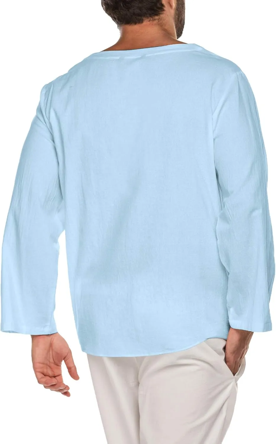 COOFANDY Mens Linen Beach Tee Shirts Cotton Hippie Shirts V Neck Long Sleeve Tunic Big and Tall Yoga Shirt