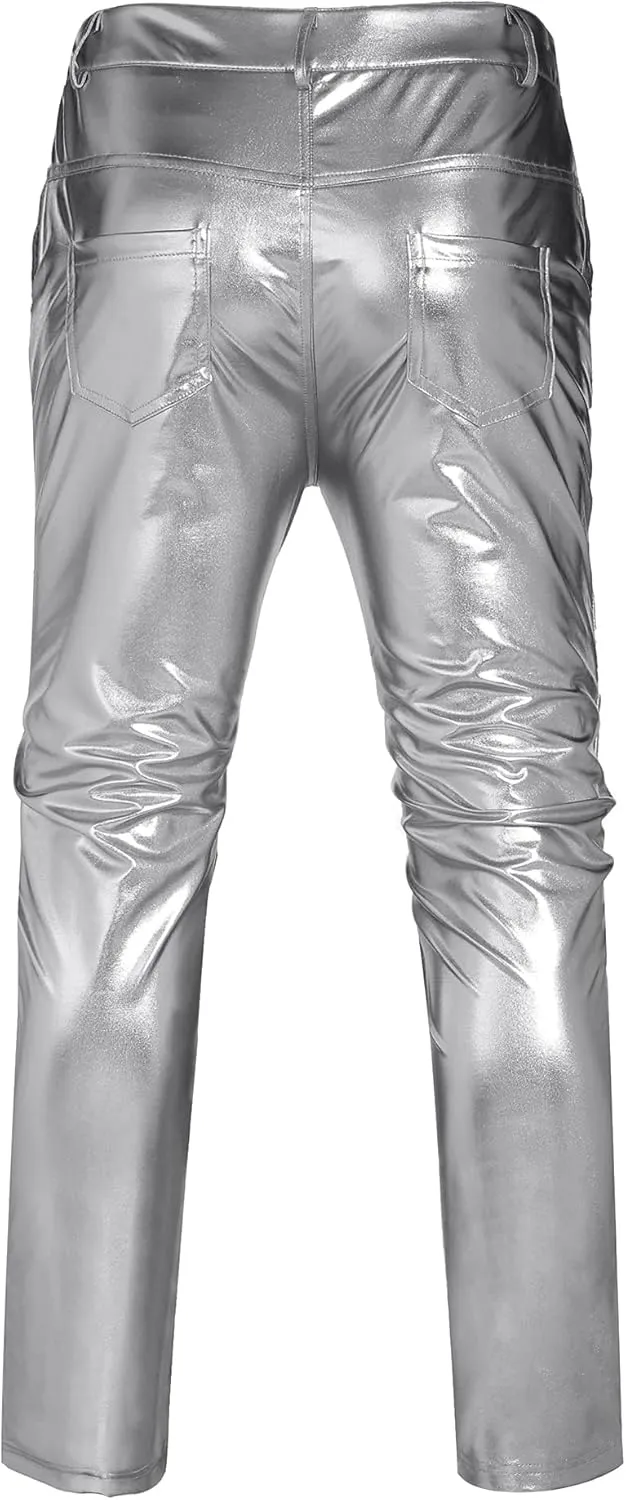COOFANDY Men's Metallic Shiny Pants Night Club Pants 70s 80s 90s Disco Pant Party Dance Straight Leg Trousers
