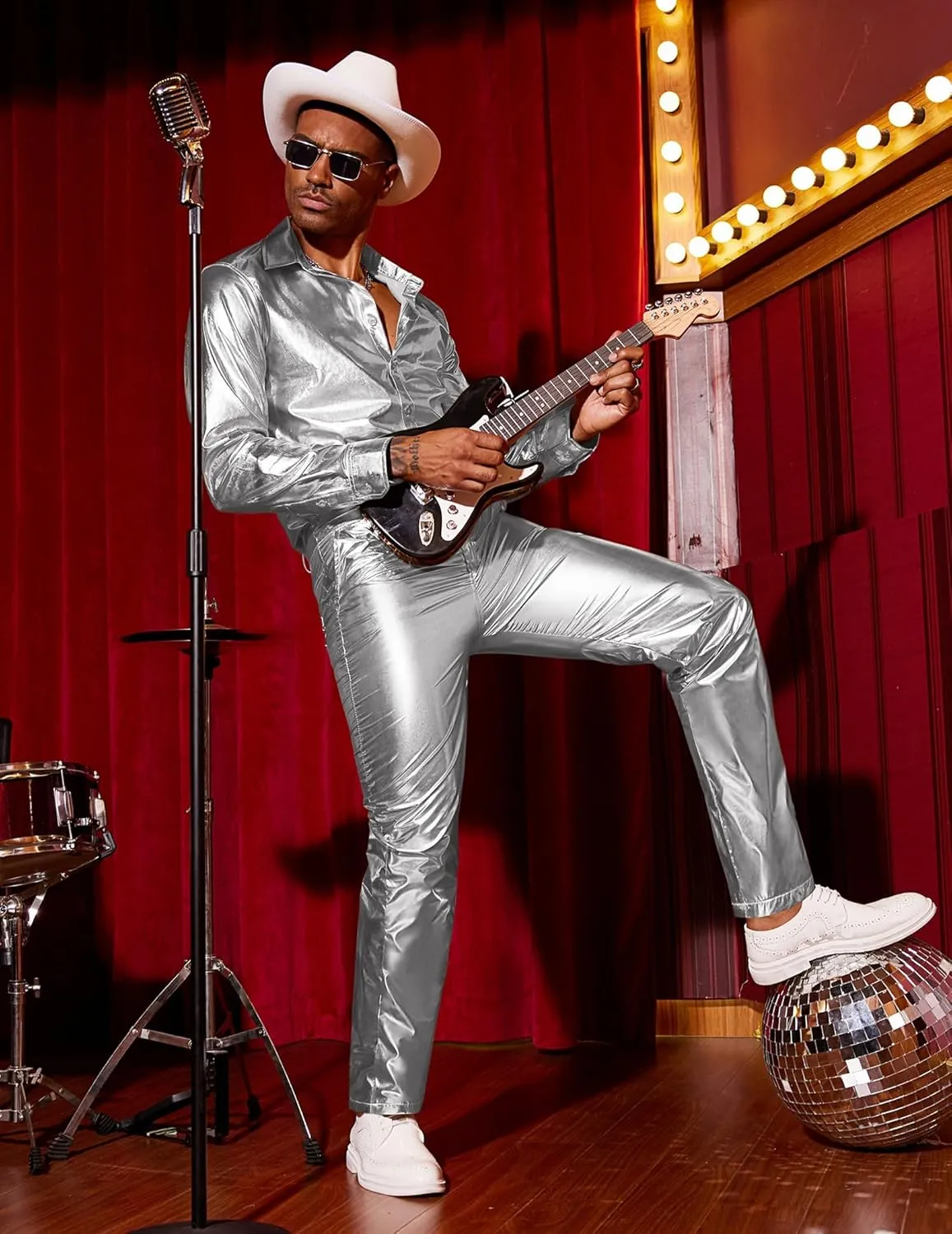 COOFANDY Men's Metallic Shiny Pants Night Club Pants 70s 80s 90s Disco Pant Party Dance Straight Leg Trousers