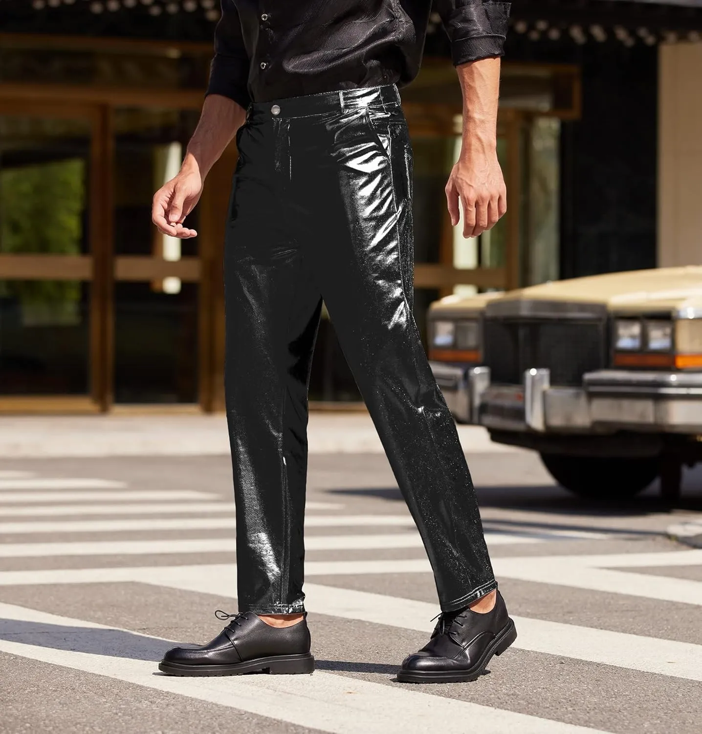 COOFANDY Men's Metallic Shiny Pants Night Club Pants 70s 80s 90s Disco Pant Party Dance Straight Leg Trousers