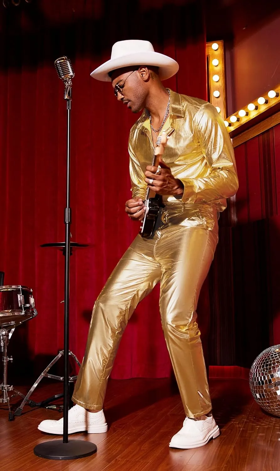 COOFANDY Men's Metallic Shiny Pants Night Club Pants 70s 80s 90s Disco Pant Party Dance Straight Leg Trousers