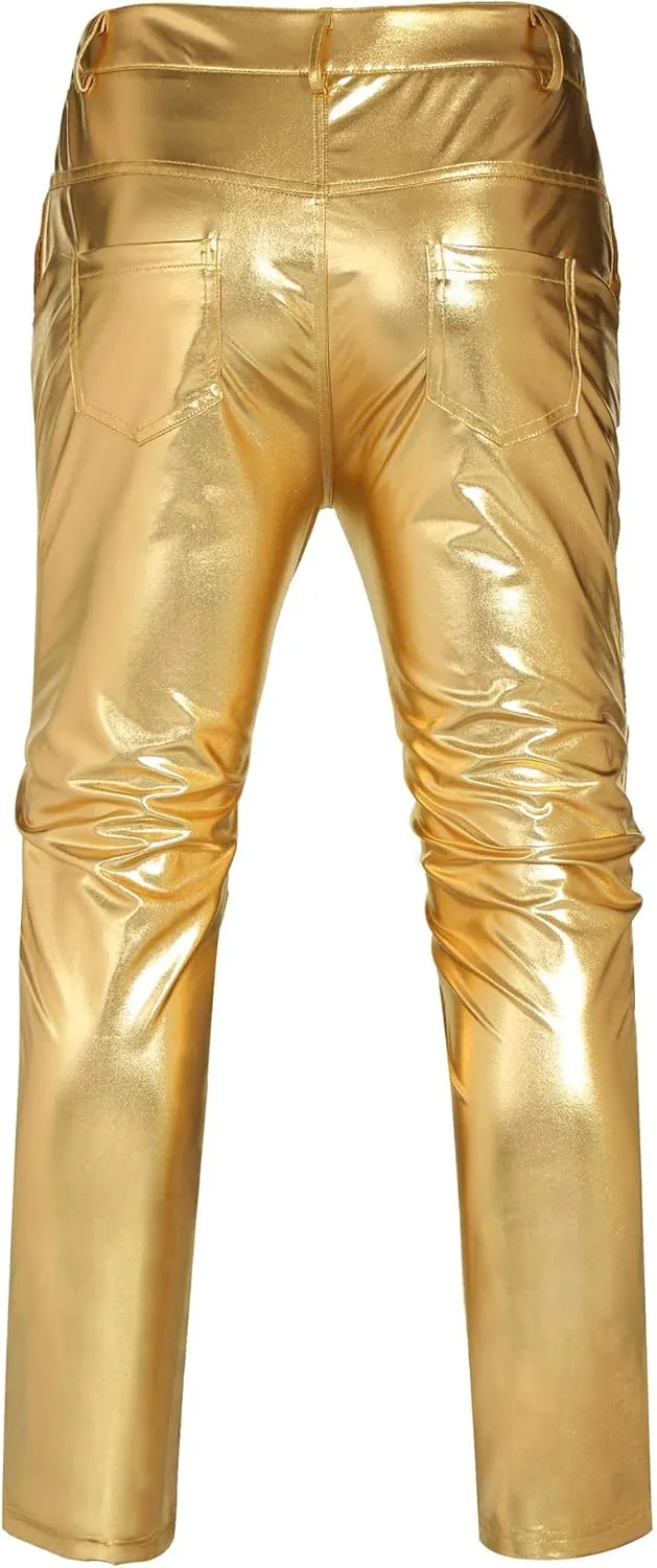 COOFANDY Men's Metallic Shiny Pants Night Club Pants 70s 80s 90s Disco Pant Party Dance Straight Leg Trousers