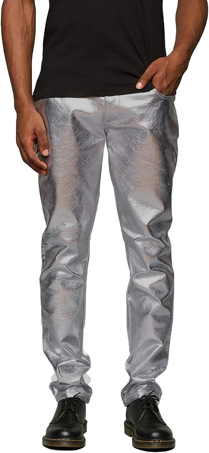 COOFANDY Men's Metallic Shiny Pants Night Club Pants 70s 80s 90s Disco Pant Party Dance Straight Leg Trousers