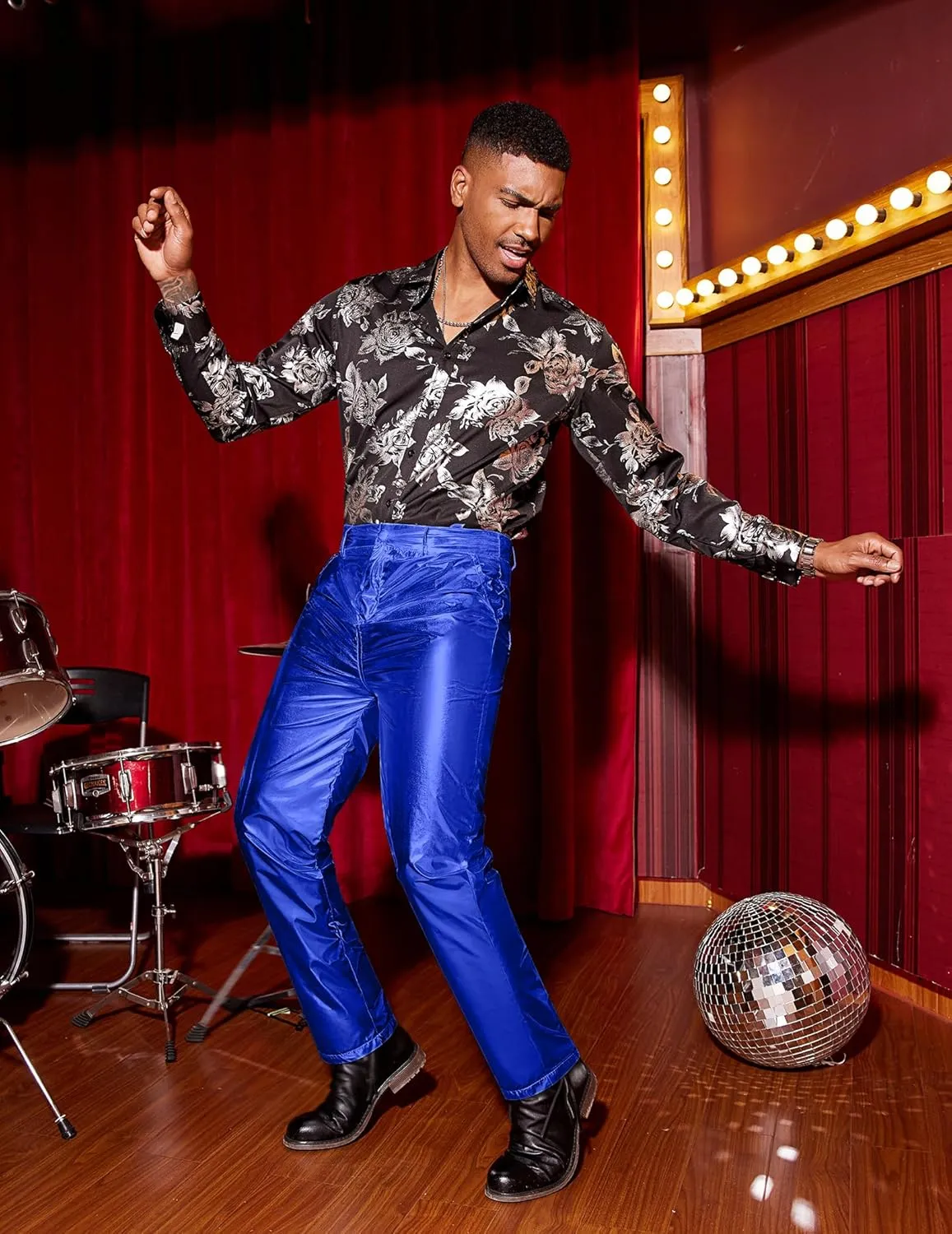 COOFANDY Men's Metallic Shiny Pants Night Club Pants 70s 80s 90s Disco Pant Party Dance Straight Leg Trousers