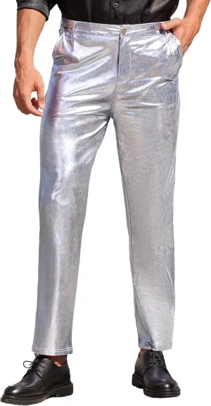 COOFANDY Men's Metallic Shiny Pants Night Club Pants 70s 80s 90s Disco Pant Party Dance Straight Leg Trousers