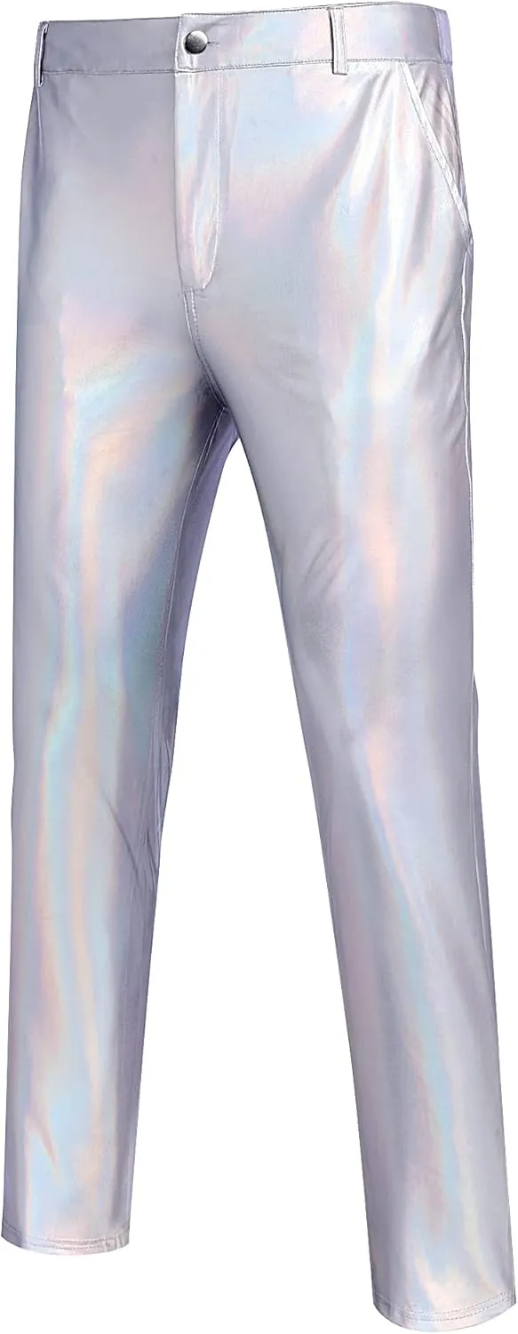 COOFANDY Men's Metallic Shiny Pants Night Club Pants 70s 80s 90s Disco Pant Party Dance Straight Leg Trousers