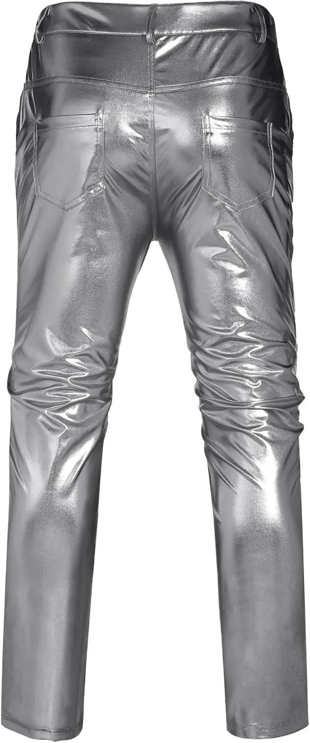 COOFANDY Men's Metallic Shiny Pants Night Club Pants 70s 80s 90s Disco Pant Party Dance Straight Leg Trousers