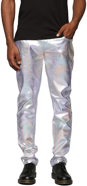 COOFANDY Men's Metallic Shiny Pants Night Club Pants 70s 80s 90s Disco Pant Party Dance Straight Leg Trousers