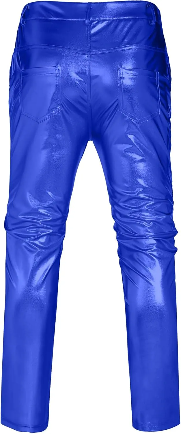 COOFANDY Men's Metallic Shiny Pants Night Club Pants 70s 80s 90s Disco Pant Party Dance Straight Leg Trousers