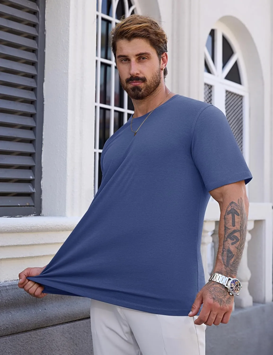 Cotrasen Mens T-Shirts Short Sleeve Cotton UPF 50  Lightweight Moisture Wicking Cooling Casual Crew Neck Basic Tee Shirts