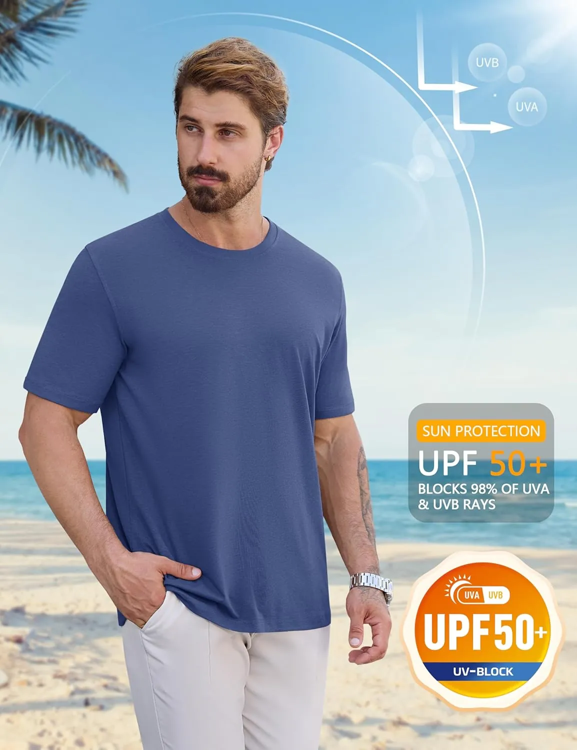 Cotrasen Mens T-Shirts Short Sleeve Cotton UPF 50  Lightweight Moisture Wicking Cooling Casual Crew Neck Basic Tee Shirts
