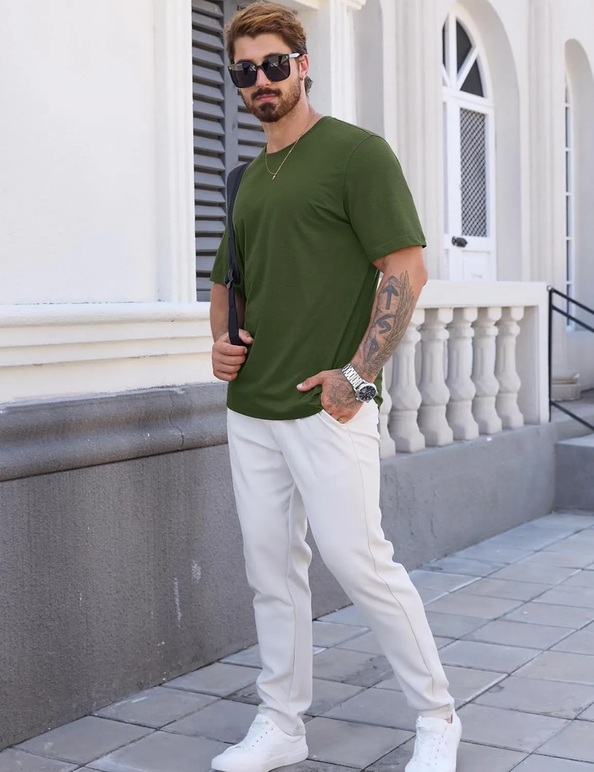Cotrasen Mens T-Shirts Short Sleeve Cotton UPF 50  Lightweight Moisture Wicking Cooling Casual Crew Neck Basic Tee Shirts