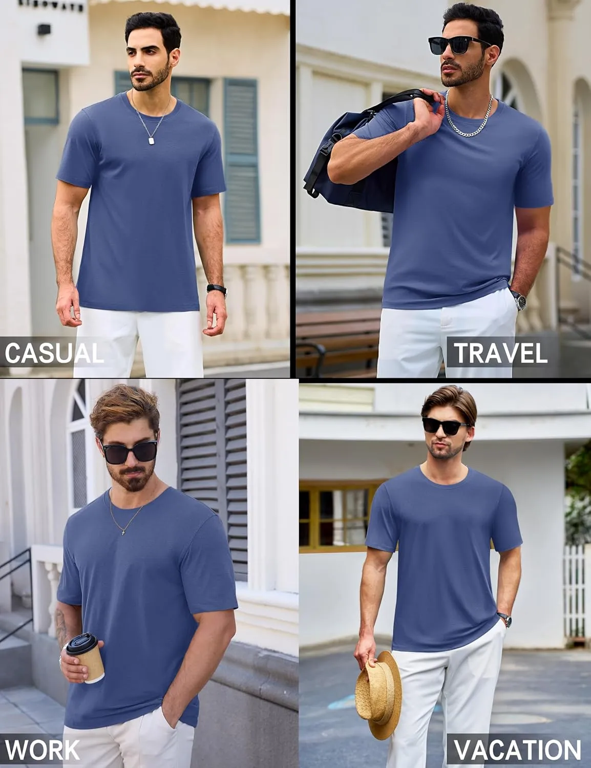 Cotrasen Mens T-Shirts Short Sleeve Cotton UPF 50  Lightweight Moisture Wicking Cooling Casual Crew Neck Basic Tee Shirts