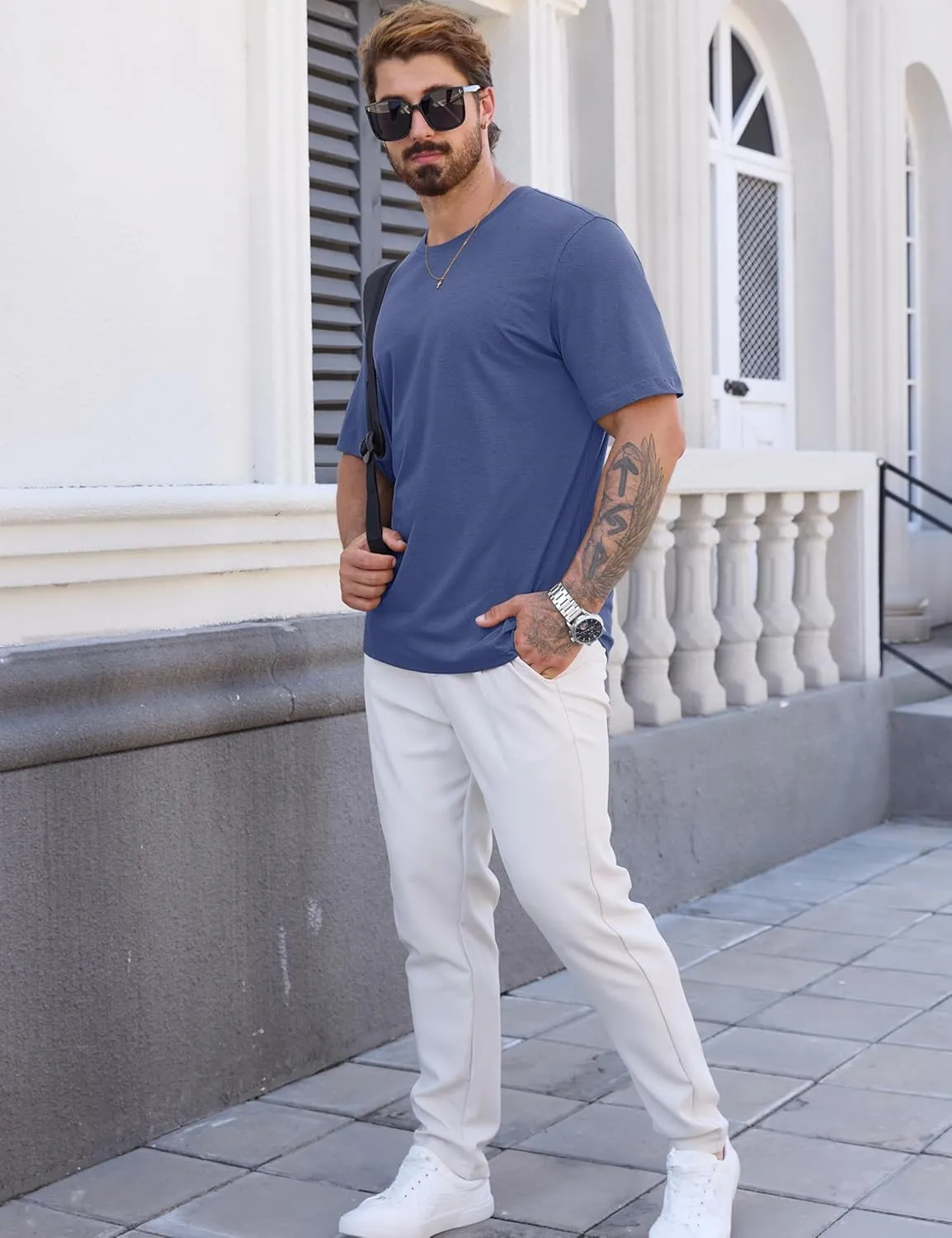 Cotrasen Mens T-Shirts Short Sleeve Cotton UPF 50  Lightweight Moisture Wicking Cooling Casual Crew Neck Basic Tee Shirts