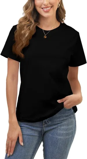 Cotton Basic T Shirts for Women,Crew Neck Short Sleeve Summer Shirts,Solid Loose Fit Tshirt, Plain Workout Tops, Undershirts