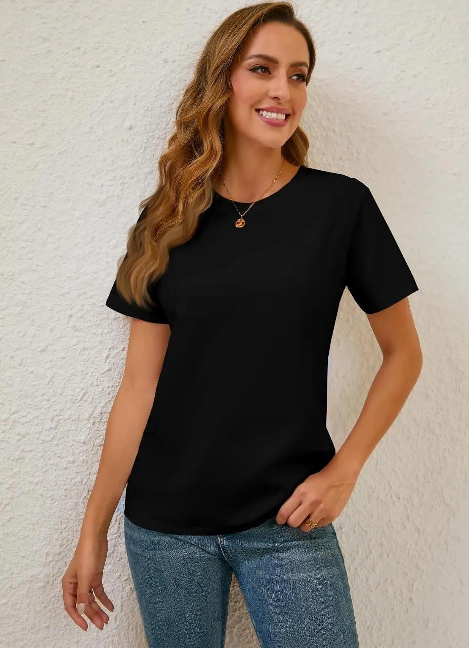 Cotton Basic T Shirts for Women,Crew Neck Short Sleeve Summer Shirts,Solid Loose Fit Tshirt, Plain Workout Tops, Undershirts