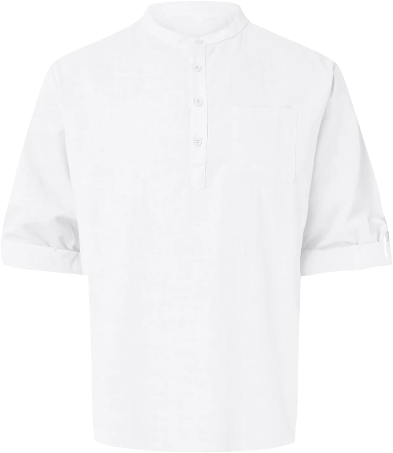 Cotton Linen Shirts for Men Lightweight Solid Color Button Down Long Sleeve Henley Shirts Casual Beach Hippie Tshirt