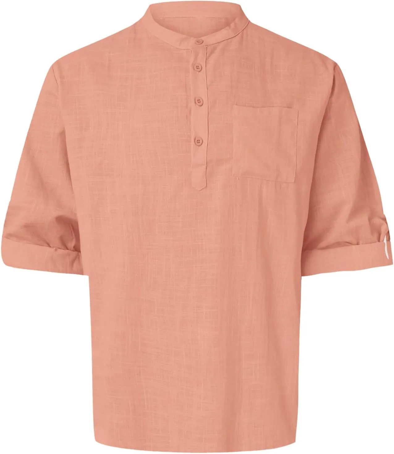 Cotton Linen Shirts for Men Lightweight Solid Color Button Down Long Sleeve Henley Shirts Casual Beach Hippie Tshirt