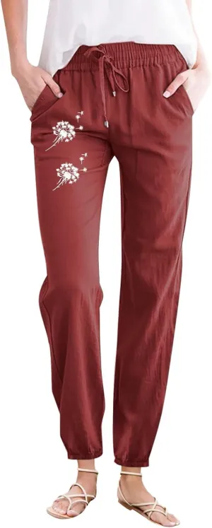Cotton Pants for Women Palazzo Baggy Pants Cotton Boho Casual Gauze Long Pant Wide Leg Lounge Trousers with Pockets