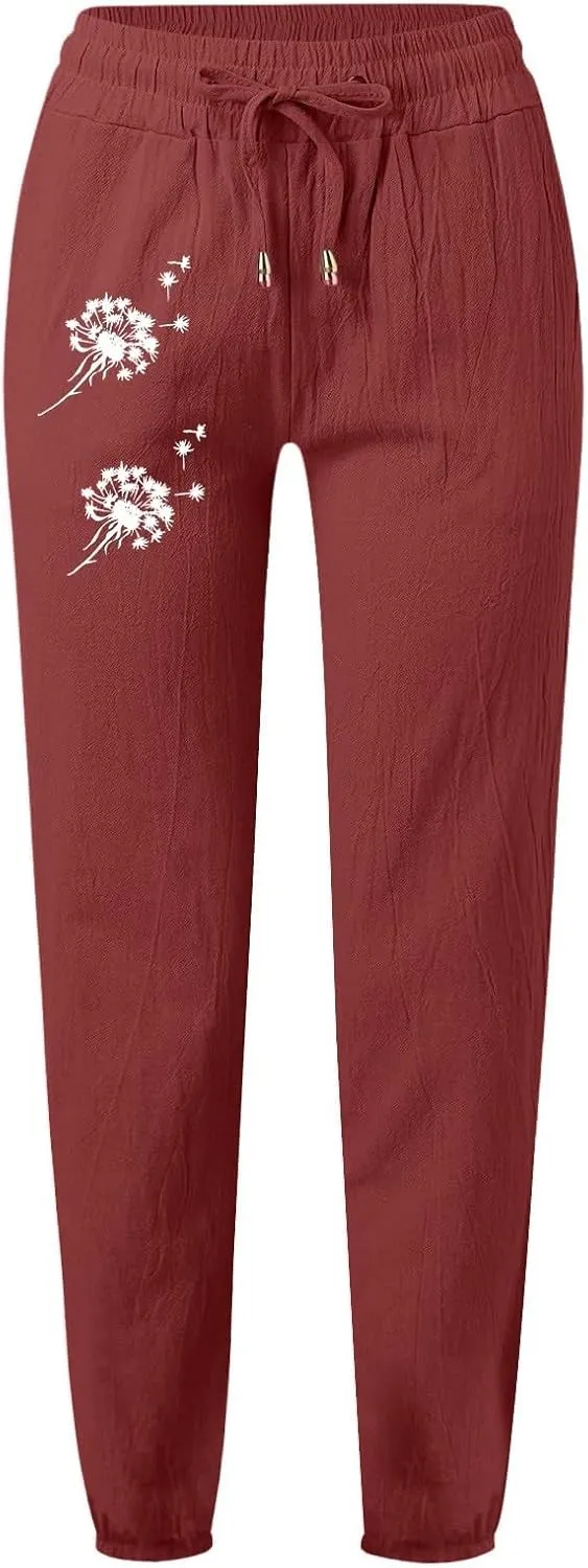 Cotton Pants for Women Palazzo Baggy Pants Cotton Boho Casual Gauze Long Pant Wide Leg Lounge Trousers with Pockets