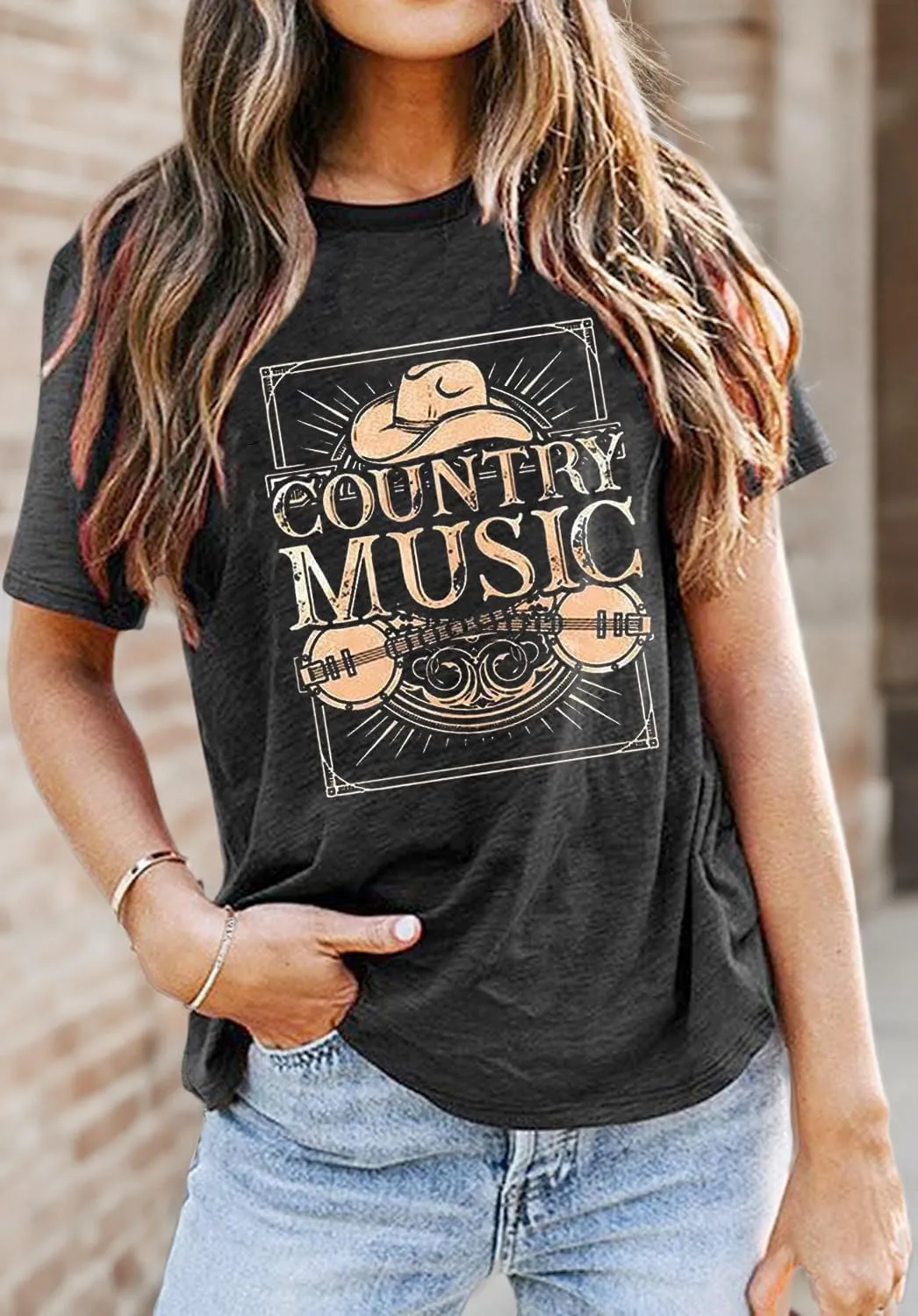 Country Music Tshirt Women Vintage Graphic Tees Funny Western Cowboy Shirt Casual Short Sleeve Tops