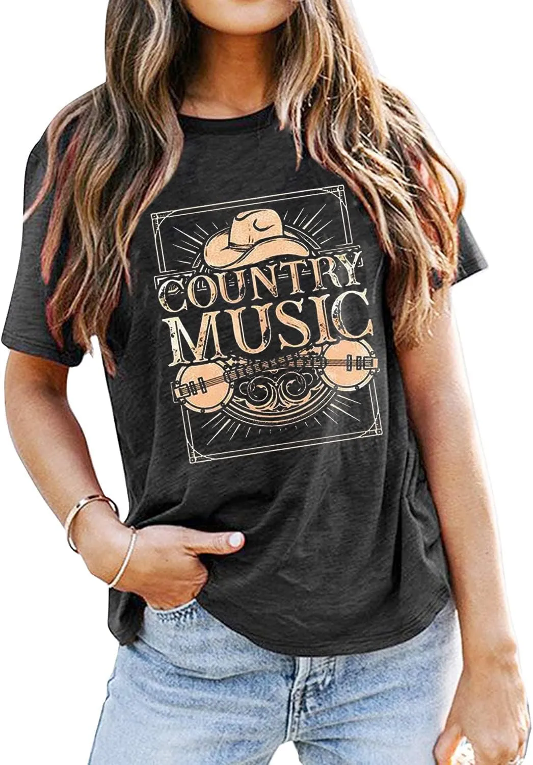 Country Music Tshirt Women Vintage Graphic Tees Funny Western Cowboy Shirt Casual Short Sleeve Tops
