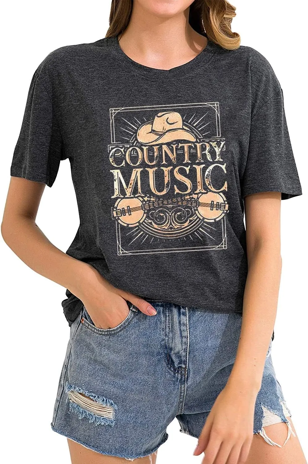 Country Music Tshirt Women Vintage Graphic Tees Funny Western Cowboy Shirt Casual Short Sleeve Tops